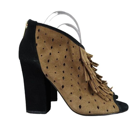 Jessica Simpson Shoes Womens 8.5 Bootie Fringe Open Toe Two Tone Leather Fashion - Picture 2 of 13